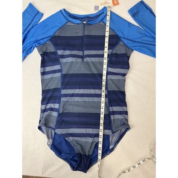 NWT UV Skinz UPF 50+ Swimsuit Long Sleeve Blue Stripes Women's Large - Picture 3 of 10